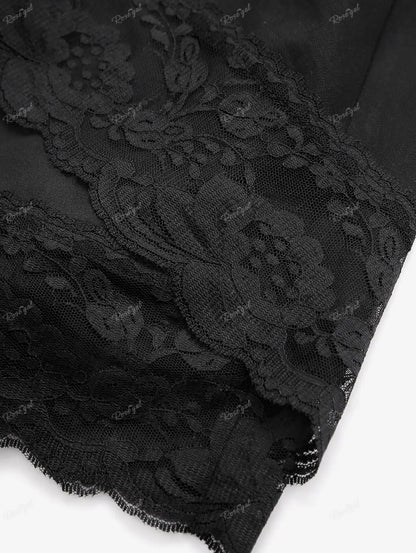 Plus Size Asymmetric A Line Skirt Black Patchwork Floral Lace Overlay Lace-up Ruched Peplum Hem High Low Skirts