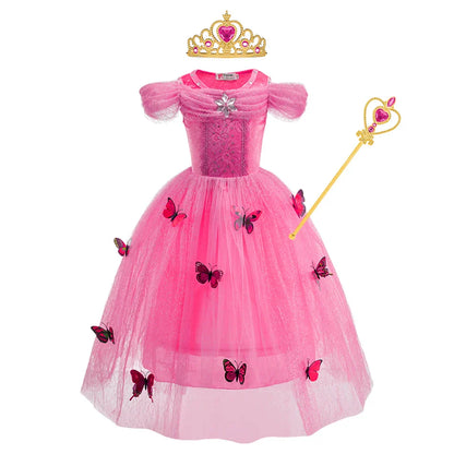 Elsa Cosplay Dress Butterfly Decoration with Accessories Princess Style Suitable School Activities Performance and Birthday Gift
