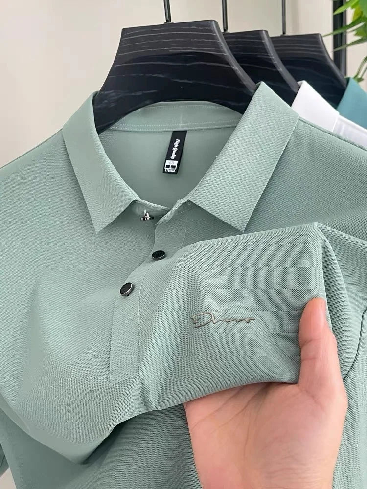 Summer new high-quality ice silk fabric comfortable polo shirt fashionable high-end mens exquisite badge breathable short sleeve