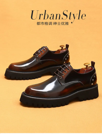 Men's Oxfords Genuine Leather Male Wedding Party Dress Shoes for Men Round Head Lace-Up Office Suit Formal Derby Shoes