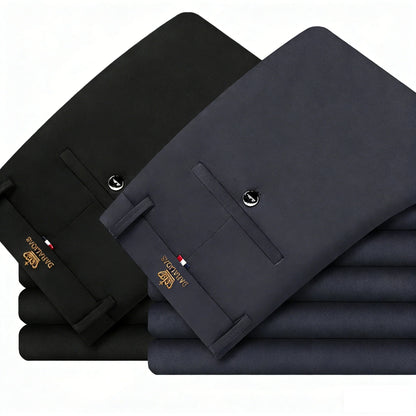 2 Pieces Men's High Elasticity Formal Pants Comfortable Straight Leg Business Trousers