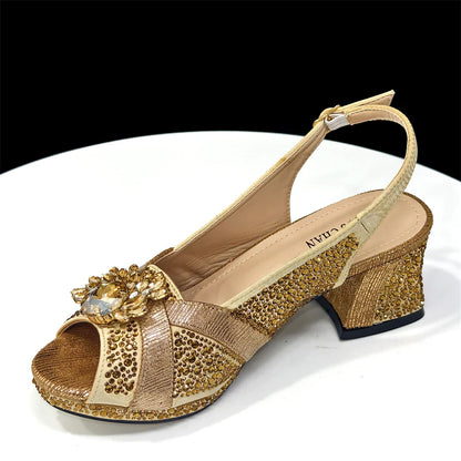 Elegant Green Peep-Toe Heel Pumps for Women with Diamond Accents - Italian Matching Shoes and Bags Set for Parties
