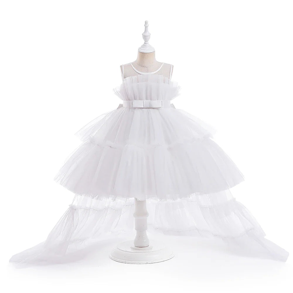 Elegant Tulle Bridesmaids Party Girls Dresses Summer Baptism Birthday Wedding Prom Princess Dress for Girl Christmas Kids Clohes