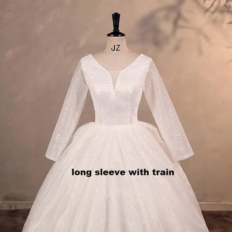 Wedding Dress Shiny Wedding Dress Classic Boat Neck Bridal Party Gown Vestido De Noiva Robe De Mariee Customized