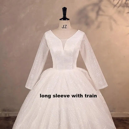 Wedding Dress Shiny Wedding Dress Classic Boat Neck Bridal Party Gown Vestido De Noiva Robe De Mariee Customized