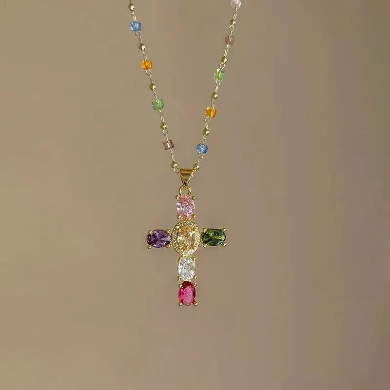 Luxury Zircon Cross Pendants Necklace Fashion Light Golden Silver Color for Men Women Jewelry Chain Accessory