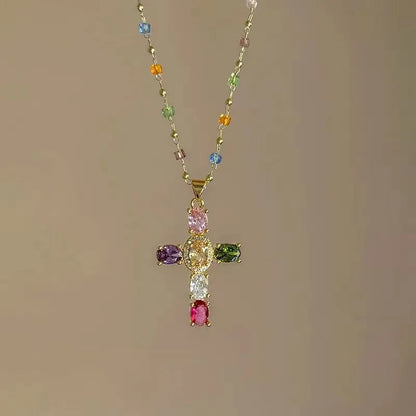 Luxury Zircon Cross Pendants Necklace Fashion Light Golden Silver Color for Men Women Jewelry Chain Accessory