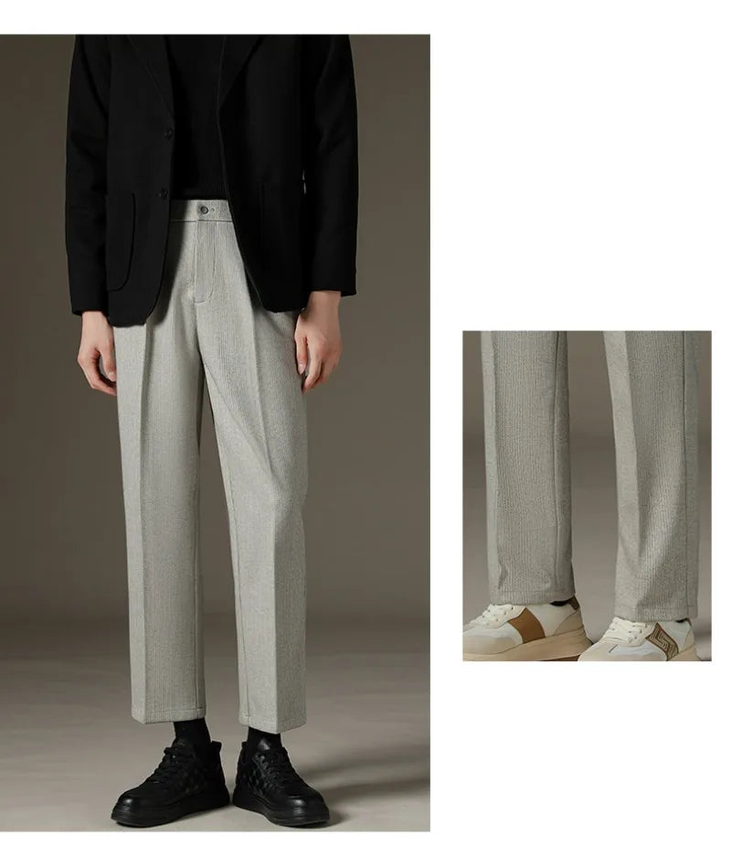 Men's Casual Straight-Leg Wool Trousers - American Style Commuting Pants Perfect for Fall/Winter 28-38