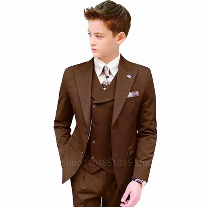 3 Piece Slim Fit Boy Fashion Suits Cutsom Flower Boy Wedding Tuxedo Prom Wedding Peak Lapel Jacket Vest Pants Set Children Suit