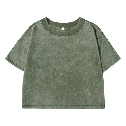 Solid Slim Washed T-Shirt Female Fashion Soft Cotton Streetwear Casual Sport Short Sleeve Cool Retro Crop Clothing For Women