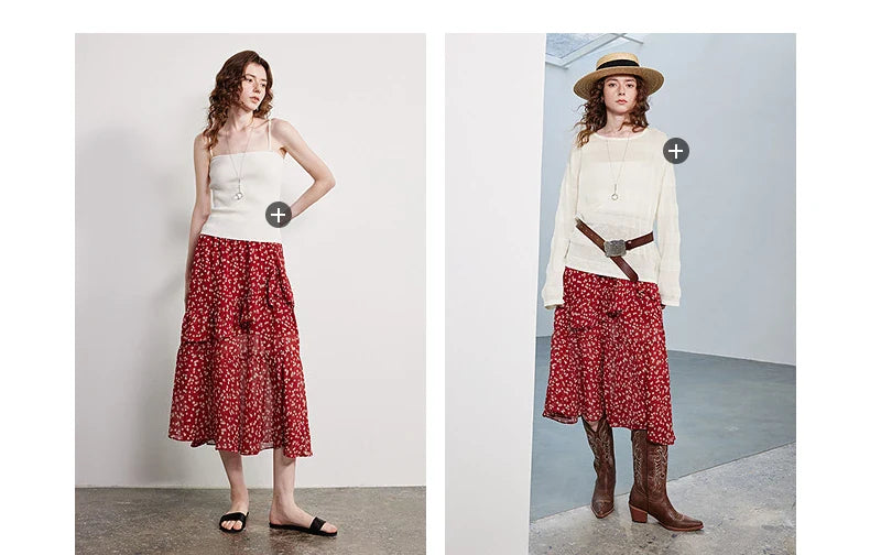 Women Chiffon Skirt 2026 Spring New Country Style Light and Flowing Floral Print Layered Ruffled Skirt