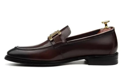 Metal Buckle Leather Shoes For Men Luxury Slip-on Genuine Leather Business Formal Shoes Groom Wedding Shoes
