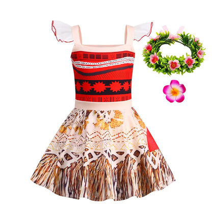 Vestido Moana Casual para Menina 2024, Aventura no Oceano, 2 Fantasias de Vaiana Chique, Traje de Halloween Princesa, Roupa de Verão, Vestido