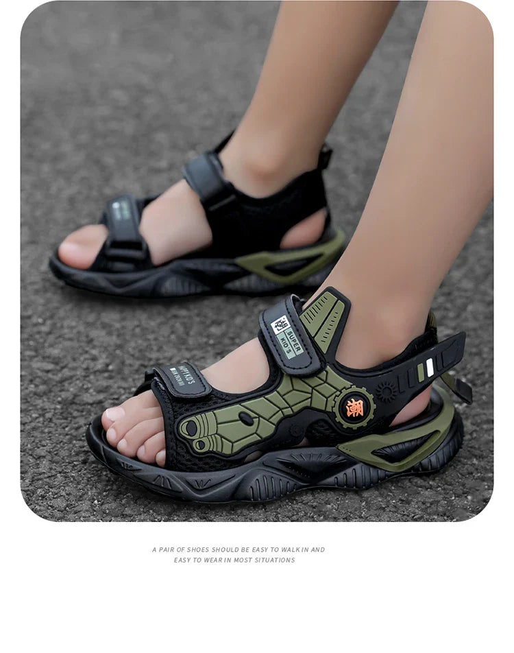 Summer Kids' Sandals Boys Soft Bottom Casual Beach Shoes School Students Comfortable Flat Walking Sandials