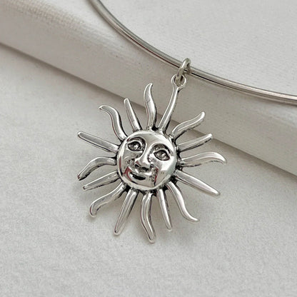 SHIXIN Retro Smooth Golden Metal Thin Choker Necklace for Women Trendy Sun Pendant Necklace Torques Summer Neck Chain Jewelry