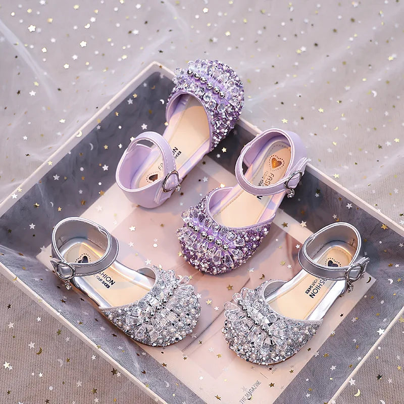 Princess Girls Party Shoes Children Sandals Gorgeous Rhinestone Low Heels Shoes Girl Sandals mary janes Dress Shoes Child I06106