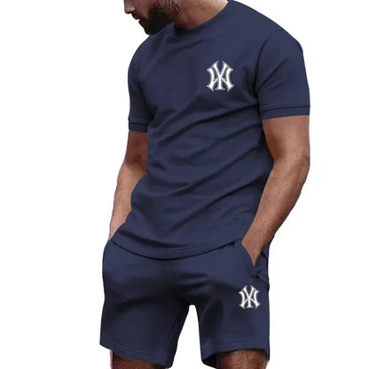 men's two-piece sportswear short sleeved T-shirt and pants set running and fitness sportswear summer