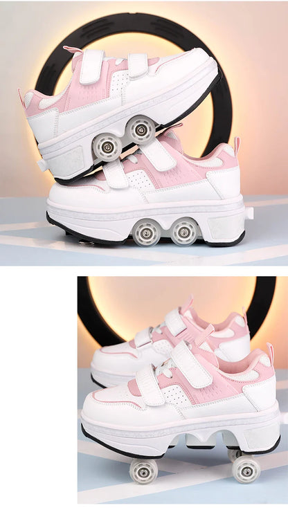 Children Wheels Shoes Roller Sneakers With 4 Wheels Skates Adult Runaway Parkour Deformation Shoes For Women Men Youth Kids Gift