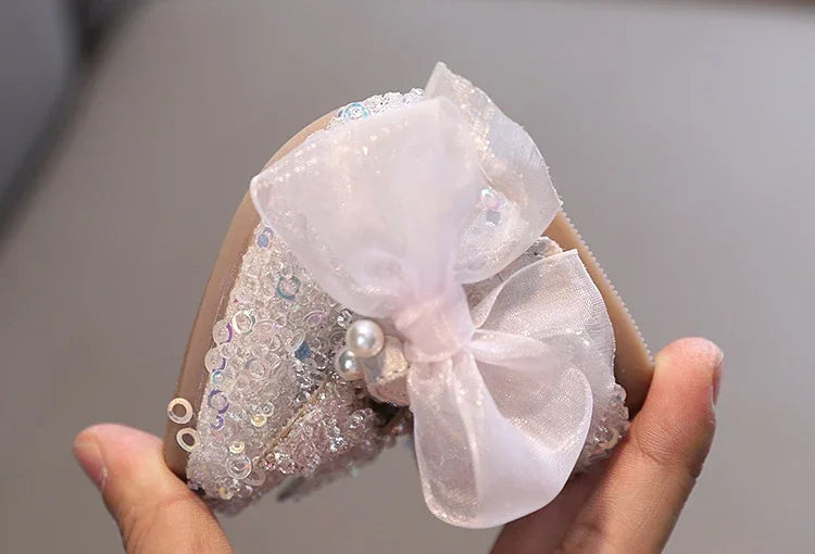 Toddler Girl's Princess Shoes Sequins Lace Bowknot 21-36 Children Mary Janes Three Colors Luxury Trendy Party Kids Shoes Flats