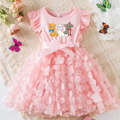 Girls Summer Dress Cartoon Bow Tutu Dress 3D Butterfly Cute Cotton Party Casual Dress for Baby 2-6 Years