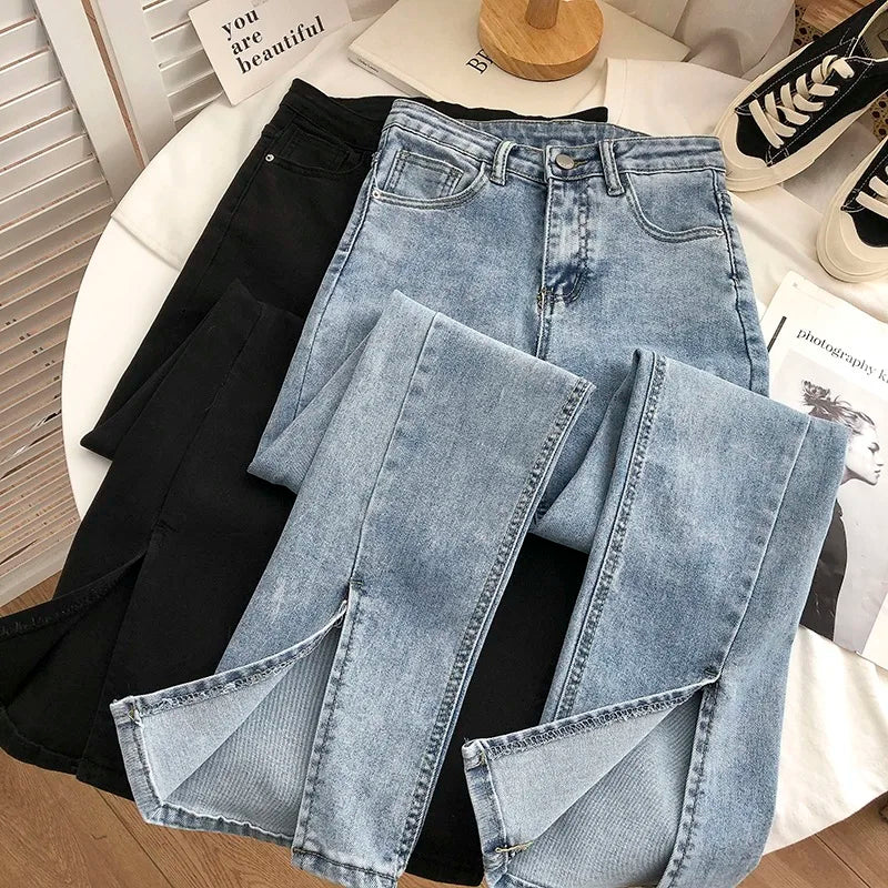 High Waist Boot Cut Pants Fashion Female All-Match Split Flared Jeans