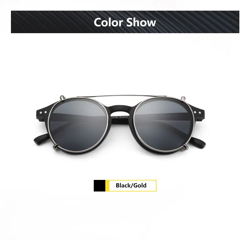 Steampunk Style Glasses (Anti Blue Light Blocking Eyewear) + Clip Lenses（Polarized Sunglasses Clips）for Women Men