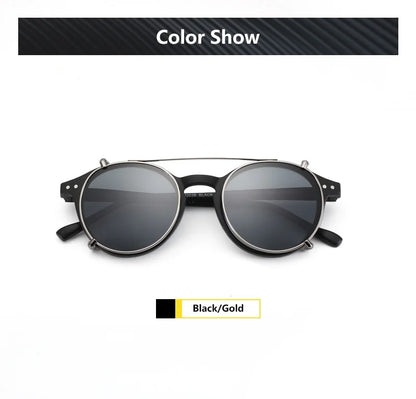 Steampunk Style Glasses (Anti Blue Light Blocking Eyewear) + Clip Lenses（Polarized Sunglasses Clips）for Women Men