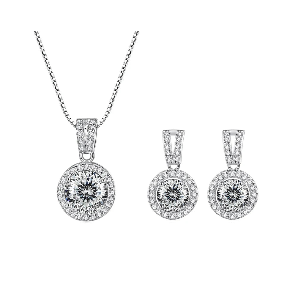 2ct total Moissanite Jewelry Set Sterling Silver 925 Necklace Earrings Fine Jewerly Wedding Set Pass Dismond Tester