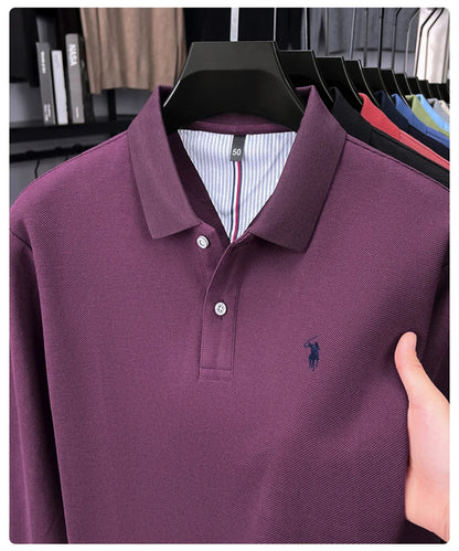 High end brand 100% cotton long sleeve polo shirt fashion luxury pony embroidery business casual comfort new Paul men's T-shirt