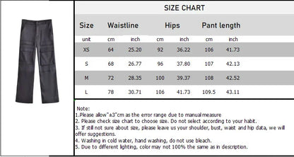 Women Fashion with Pockets Versatile High-waist Slim Multi-pocket Silk Satin Texture Straight Overalls