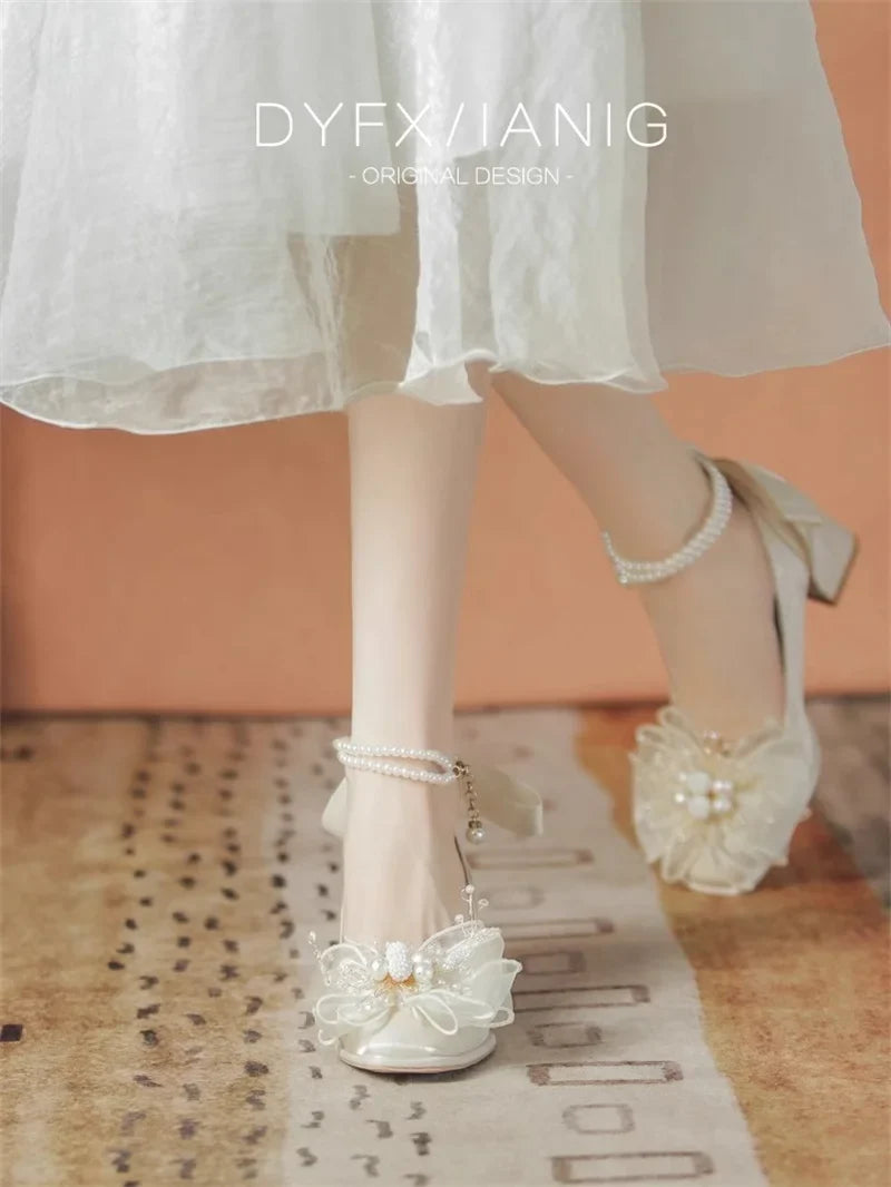 spring and autumn new style fashionable, comfortable and versatile pearl temperament versatile square-toe pumps for women