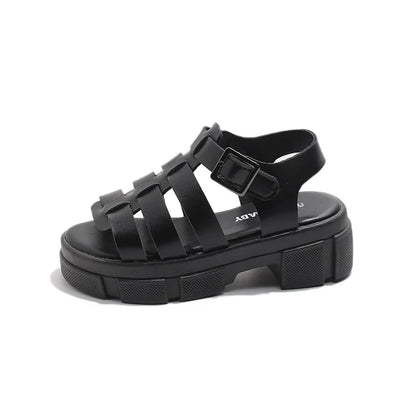 2025 Summer New Children Fashion Sandals for Girls American Style Soft Thick Sole Non-slip Versatile Cool Woven Roman Beach Shoe