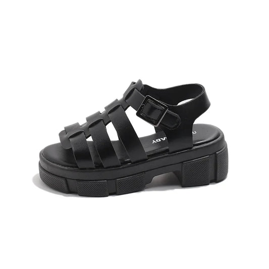2025 Summer New Children Fashion Sandals for Girls American Style Soft Thick Sole Non-slip Versatile Cool Woven Roman Beach Shoe