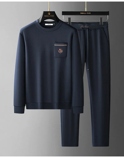 Autumn Light Luxury Italian Old Money Style Two-piece comfortable air-layer cotton men's sweatshirt casual sportswear set