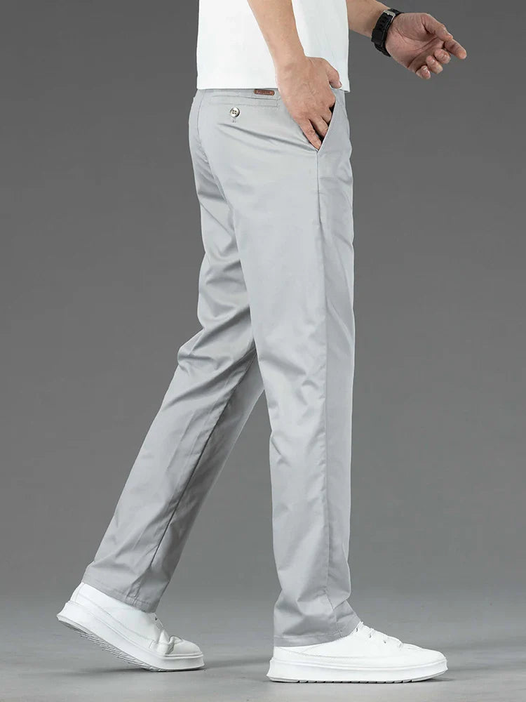 Spring Summer New Men's Casual Pants Thin Mulberry Silk Soft Business Casual Trousers Slim Straight Elastic Suit Pants Male