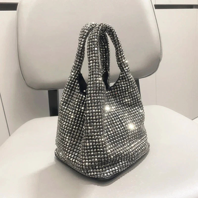 Shiny Crystal Clutch purse bucket Shoulder bag rhinestone Handmade purses and handbags luxury Designer Evening clutch Bag Purse