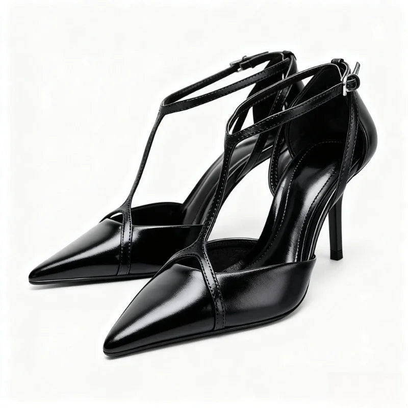 Sexy Pointed Toe Patent Leather Pumps Women Elegant Ankle Strap Buckle Design Thin High Heels for Ladies Party Wedding Shoes