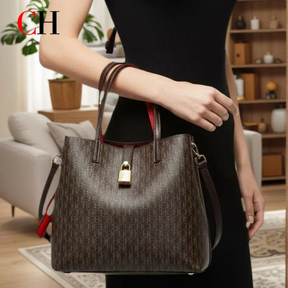 Premium Versatile Leather Crossbody Bag Ladies Large Capacity Daily Commuter Tote Bag Letter Print Design Ladies Fashion
