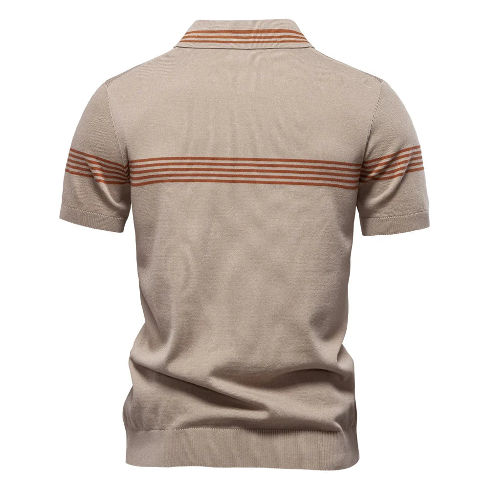 ‌2025 Men's Slim Fit Solid & Striped Business Casual Polo Shirts Breathable Short Sleeve Comfort Top for Office Social Summer