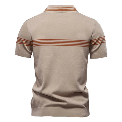 ‌2025 Men's Slim Fit Solid & Striped Business Casual Polo Shirts Breathable Short Sleeve Comfort Top for Office Social Summer