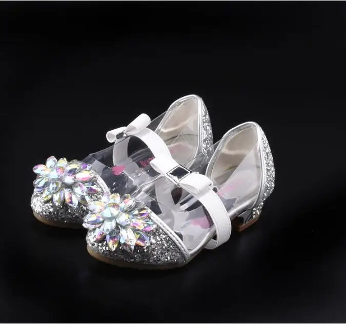 Fashion Cinderella Crystal Bright Diamond Shoes Girl Princess Single Shoes Girl Performance High Heels Shoes