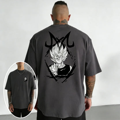 Oversized Cotton T-shirt Summer New Vegeta Print Men's Street Hip-hop Loose Casual Short Sleeved Top