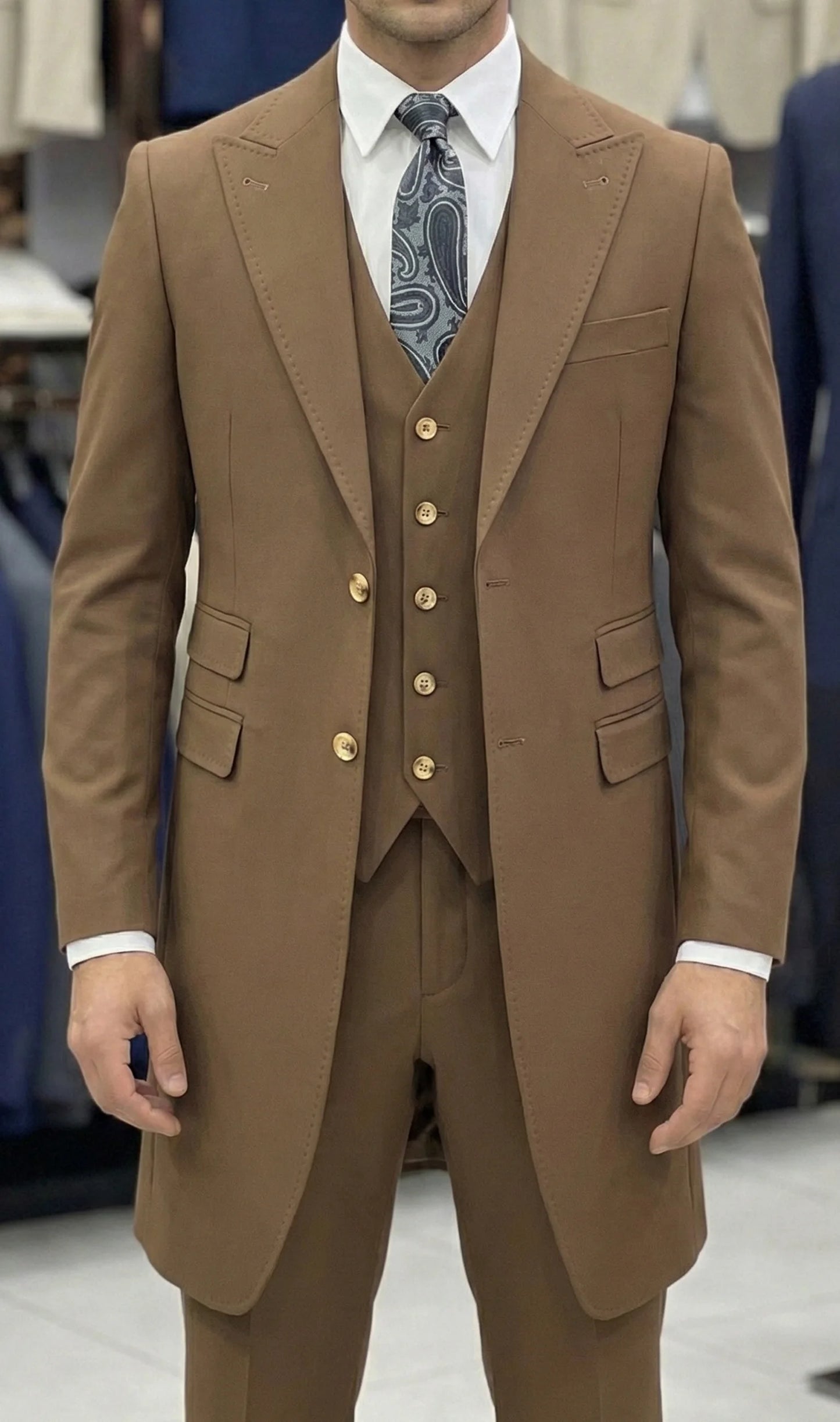 2026 New Fashion Men's Burgundy Blue 3-Piece Suit Long Blazer Vest Pants Set  Set Slim Fit Formal Wedding Groom