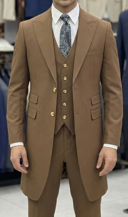 2026 New Fashion Men's Burgundy Blue 3-Piece Suit Long Blazer Vest Pants Set  Set Slim Fit Formal Wedding Groom