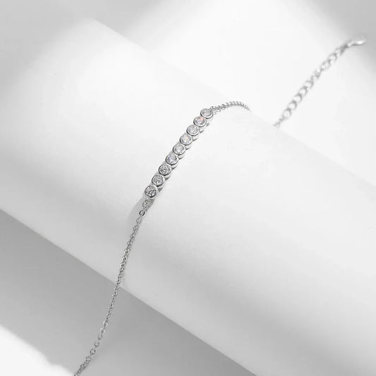 2.5mm Full Moissanite Bubble Bracelets for Women Adjustable Chain 18k Plated Wedding Classic 925 Sterling Silver Jewelry