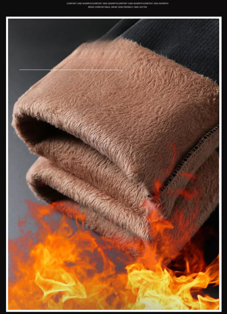 Winter Thicken Men's Solid Slim Straight Casual Pants Business Classic Fleece Trousers Male Warm Plaid Elasticity Pants