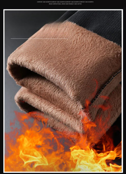 Winter Thicken Men's Solid Slim Straight Casual Pants Business Classic Fleece Trousers Male Warm Plaid Elasticity Pants
