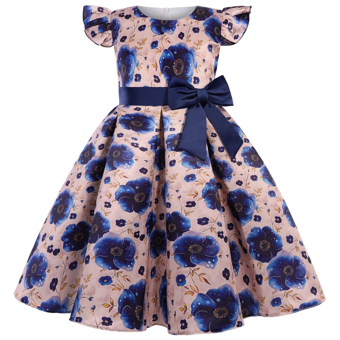 2026 summer new dress Europe and the United States small fly sleeve printed dress little girl host high-end performance clothing