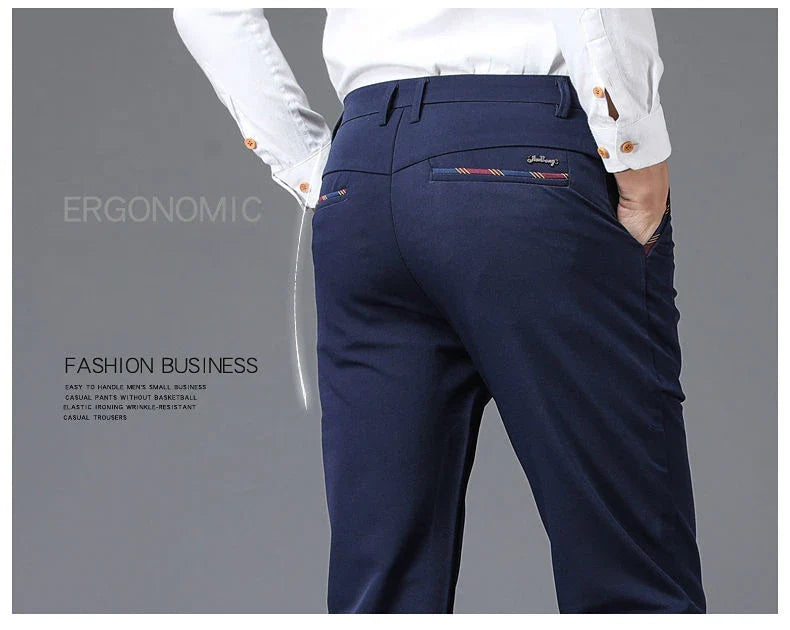 Fashion Men's Dress Pants Black Straight Business Casual Trousers Stretch Non-Ironing Slim Fit Formal Wear Suit Pants for Man