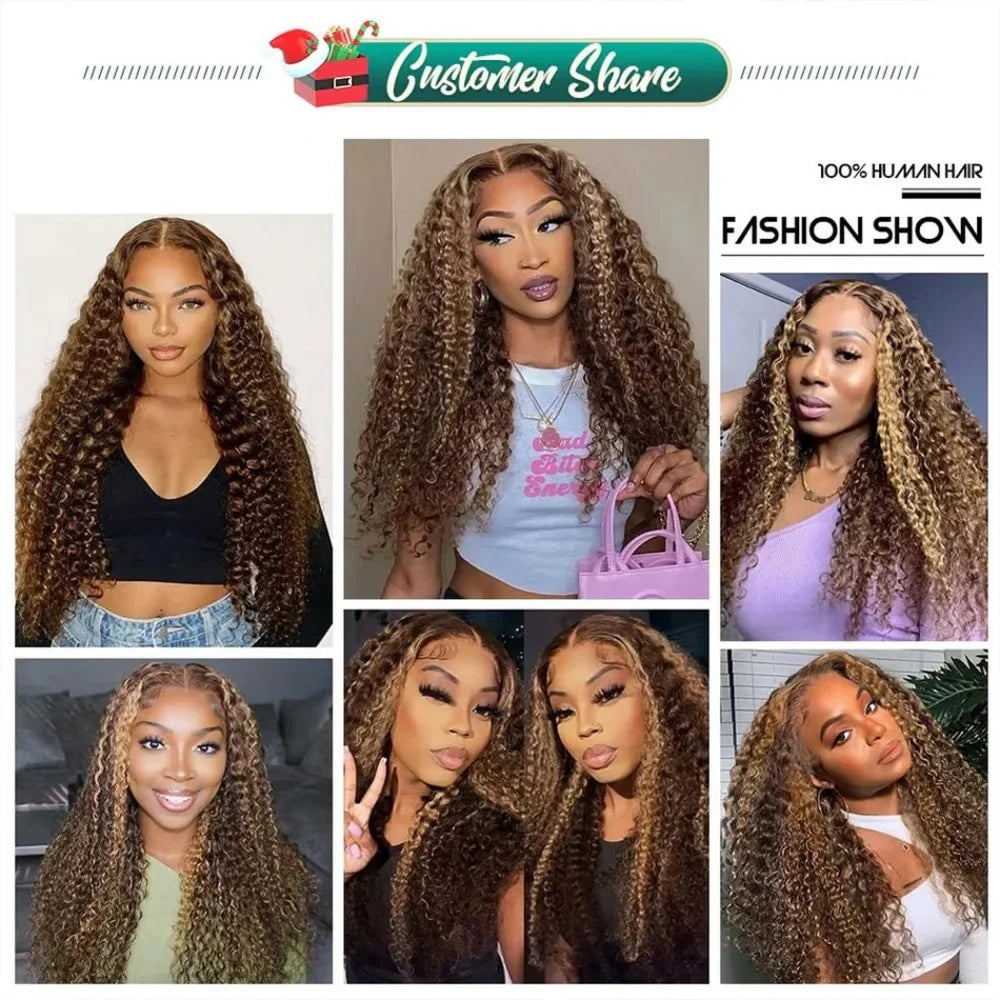 Highlight Deep Wave 4/27 Lace Front Wig Human Hair 13x6 13x4 HD Lace Frontal Wig 1B/30 Colored Ombre Honey Blonde Human Hair Wig